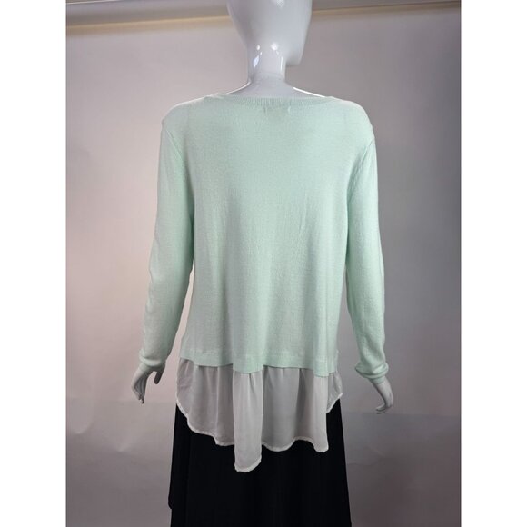 Cato Womens Mint Green Sweater With Sheer White Layered Hem Size S Lightweight - Picture 12 of 16